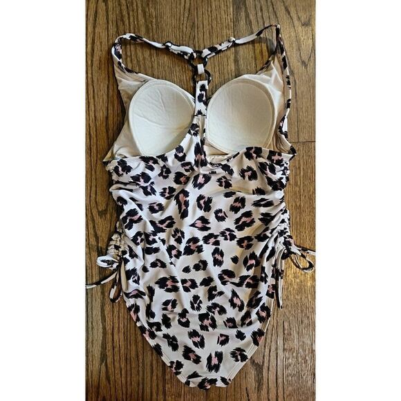 Kona Sol Leopard Print Tortoise Ring One-Piece Bathingsuit Women's Size Large - Picture 4 of 5